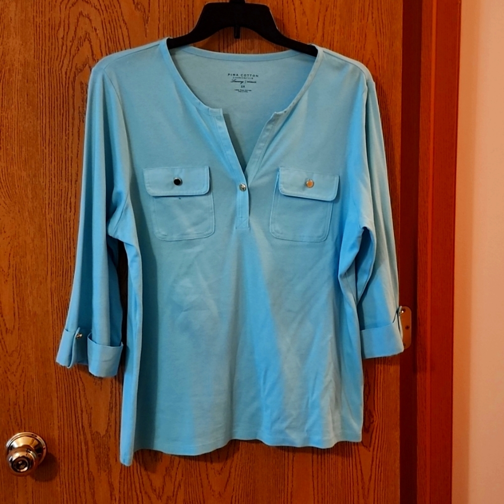 Charter Club women's plus size 2X 3/4 sleeve cotton top.